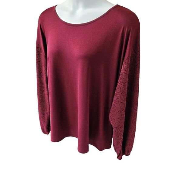 MICHAEL MICHAEL KORS Plus Size ruby red open knit lined longsleeve top 3X - Picture 6 of 13
